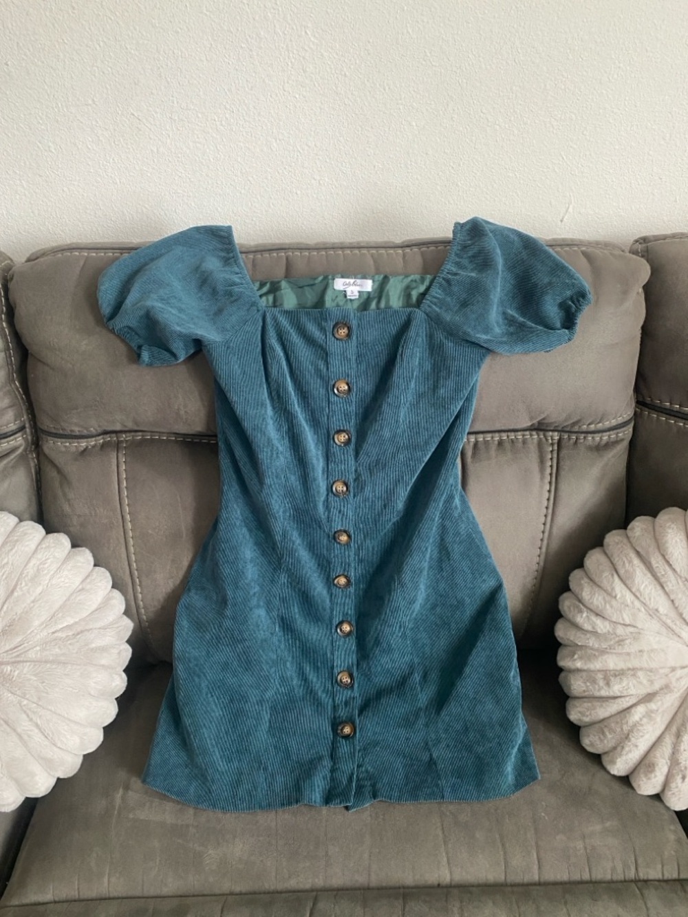Square Neck Puff Sleeve Mini Dress in Deep Teal